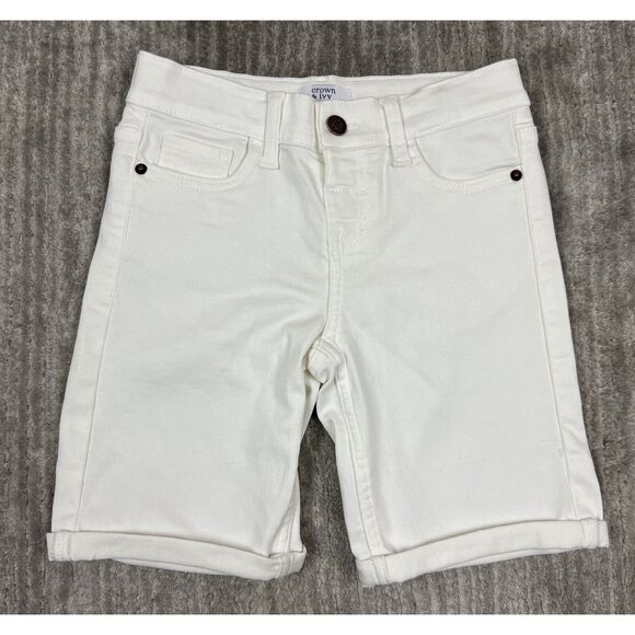 Crown & Ivy Shorts Girls 8 White Denim Bermuda Casual‎ - Picture 1 of 11